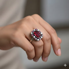 Silver Cut Stone Ring