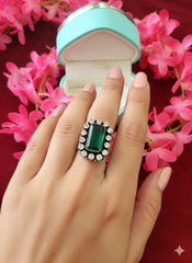 Silver Cut Stone Ring