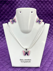 Silver Chain Pendant with Earrings