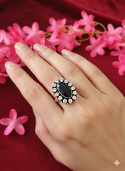 Silver Cut Stone Ring