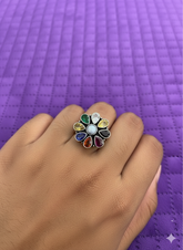 Silver Navratan Round Ring