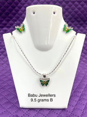 Silver Chain Pendant with Earrings