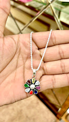 Silver Navratan Chain Pendant
