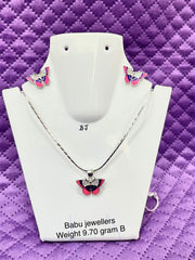 Silver Chain Pendant with Earrings