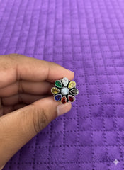 Silver Navratan Round Ring