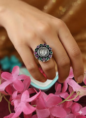 Silver Cut Stone Ring